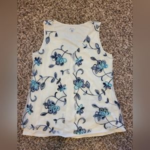Avenue white mesh tank top with blue flowers